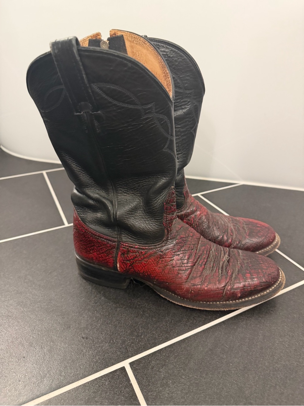 Vintage Nocona Men’s 9.5H Red Black Leather Side Zip Cowboy Boots USA
